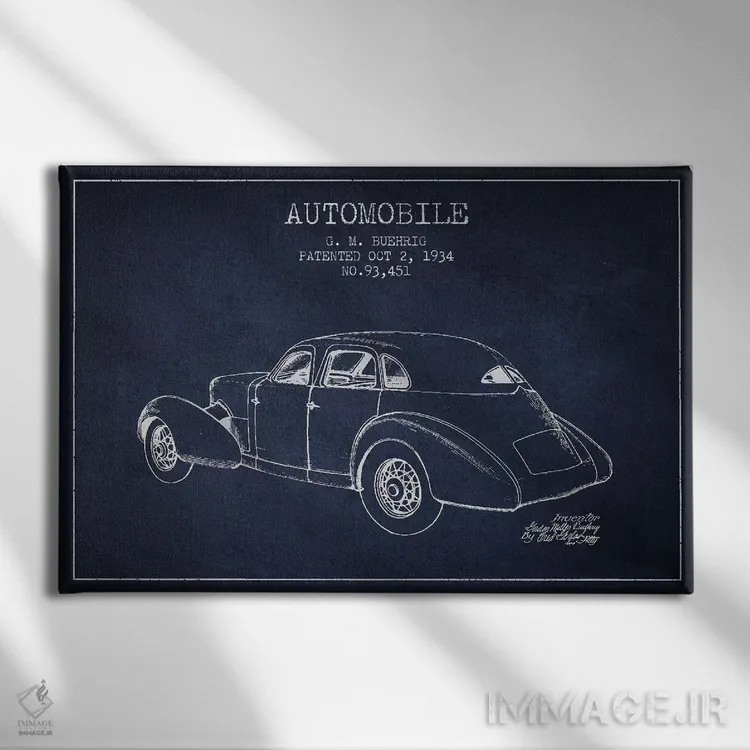 تابلو خودروی کورد جی.ام. بوریگ (آبی نفتی) I اثر پیکسل کهنه (استودیو/نام هنری) - نمای روبهرو روی دیوار