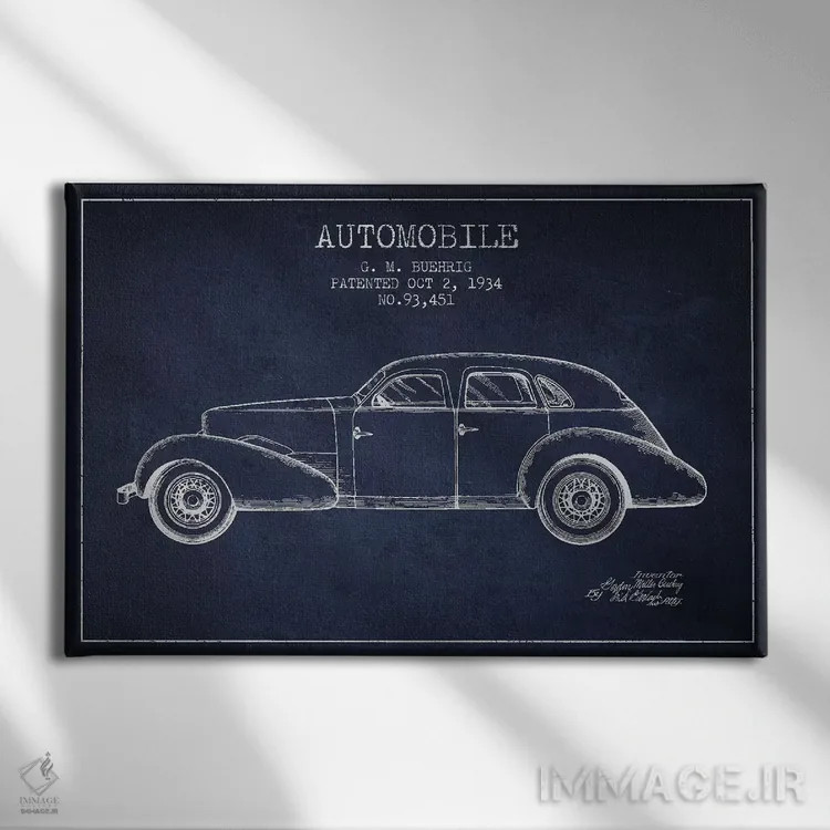 تابلو خودروی کورد جی.ام. بوریگ (آبی نفتی) III اثر پیکسل کهنه (استودیو/نام هنری) - نمای روبهرو روی دیوار