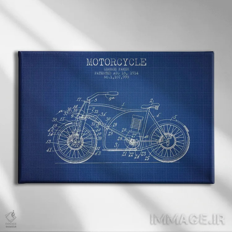 تابلو طرح اختراع موتورسیکلت جورج پامر (شبکه آبی) اثر پیکسل کهنه (استودیو/نام هنری) - نمای روبهرو روی دیوار