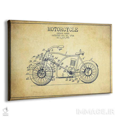 تابلو طرح قدیمی اختراع موتورسیکلت جورج پامر اثر پیکسل کهنه (استودیو/نام هنری) - نمای پرسپکتیو محصول