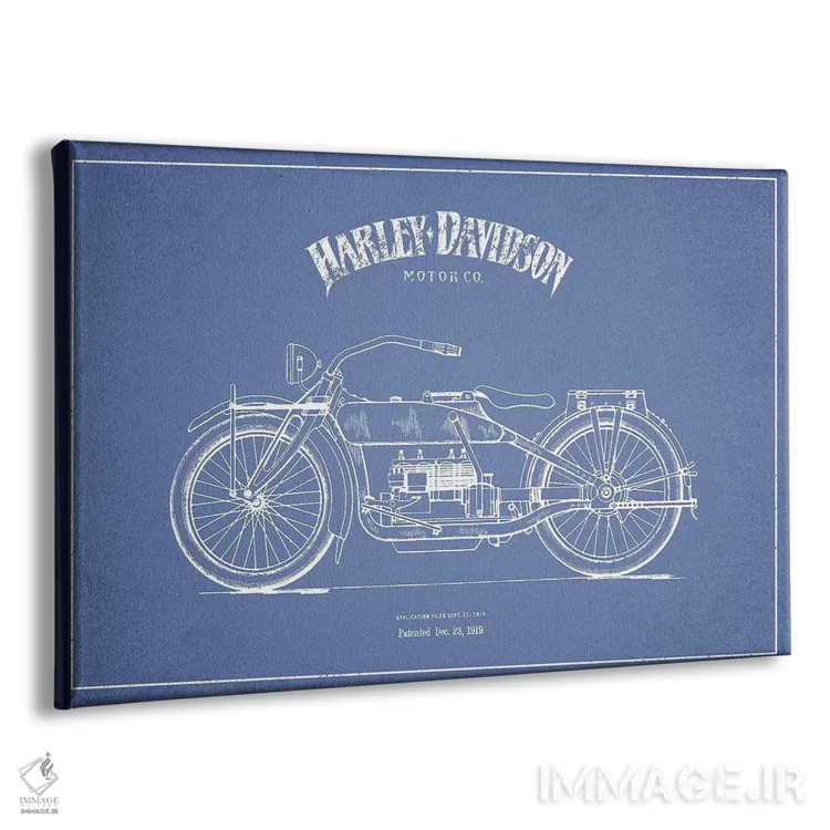 تابلو موتورسیکلتهای هارلی-دیویدسون (آبی روشن) ۱ اثر پیکسل کهنه (استودیو/نام هنری) - نمای پرسپکتیو محصول