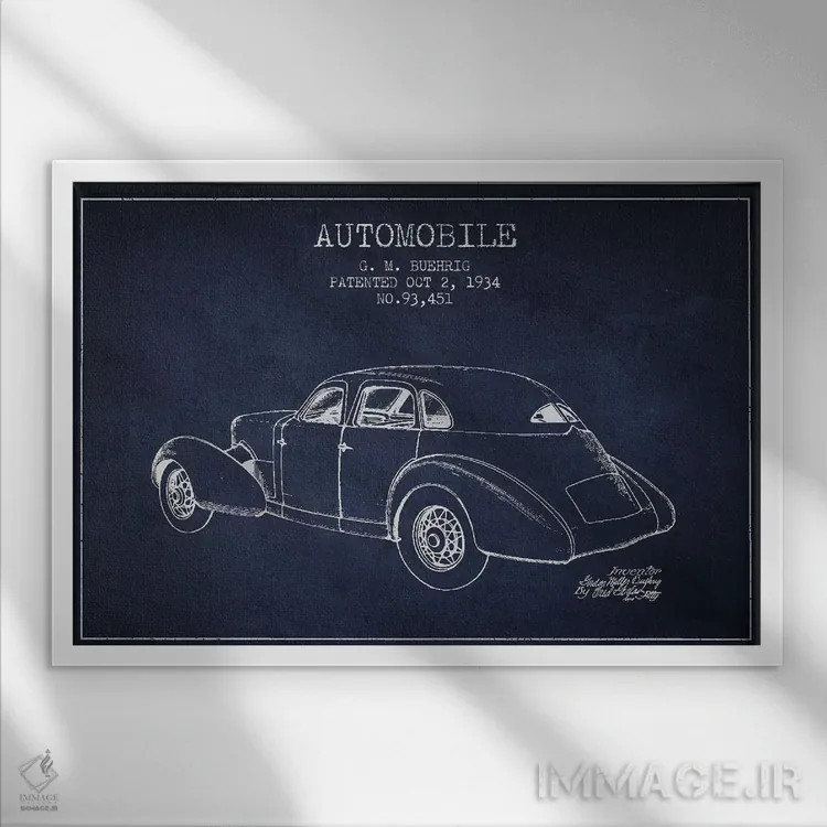 تابلو خودروی کورد جی.ام. بوریگ (آبی نفتی) I اثر پیکسل کهنه (استودیو/نام هنری) - نمای قابدار سفید