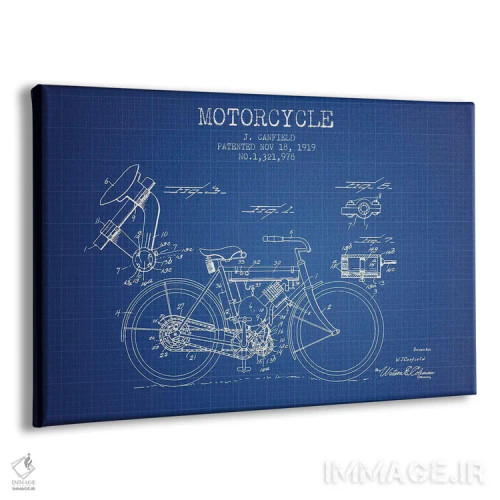 تابلو طرح اختراع موتورسیکلت جی. کانفیلد (شبکه آبی) اثر پیکسل کهنه (استودیو/نام هنری) - نمای پرسپکتیو محصول