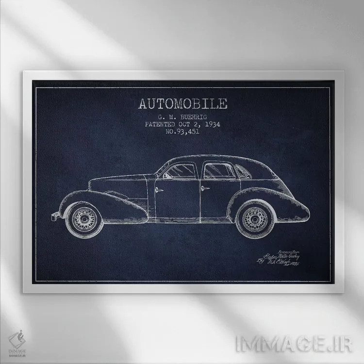 تابلو خودروی کورد جی.ام. بوریگ (آبی نفتی) III اثر پیکسل کهنه (استودیو/نام هنری) - نمای قابدار سفید