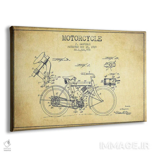 تابلو طرح قدیمی اختراع موتورسیکلت جی. کانفیلد اثر پیکسل کهنه (استودیو/نام هنری) - نمای پرسپکتیو محصول