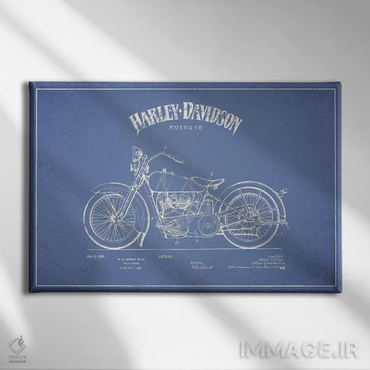 تابلو موتورسیکلتهای هارلی-دیویدسون (آبی روشن) ۲ اثر پیکسل کهنه (استودیو/نام هنری) - نمای روبهرو روی دیوار
