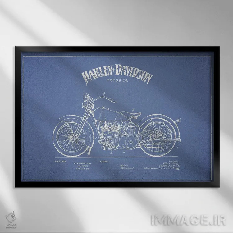 تابلو موتورسیکلتهای هارلی-دیویدسون (آبی روشن) ۲ اثر پیکسل کهنه (استودیو/نام هنری) - نمای قابدار مشکی