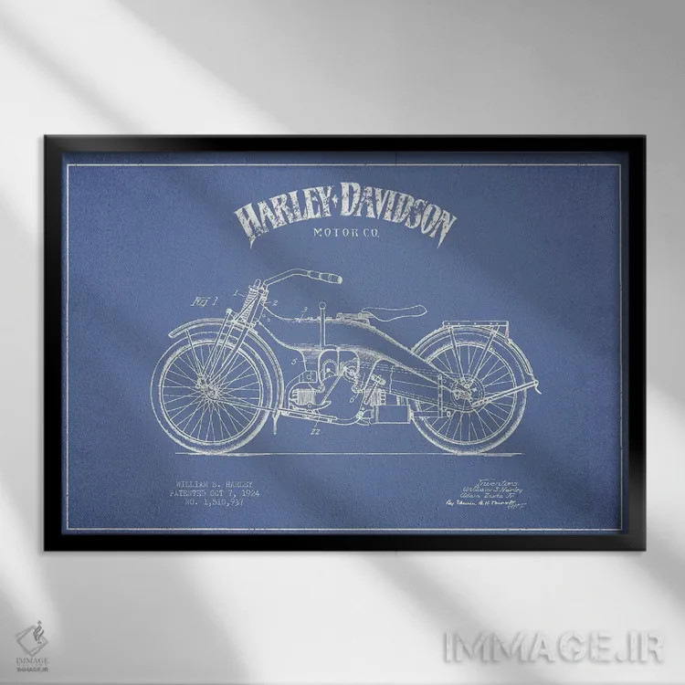 تابلو موتورسیکلتهای هارلی-دیویدسون (آبی روشن) ۳ اثر پیکسل کهنه (استودیو/نام هنری) - نمای قابدار مشکی