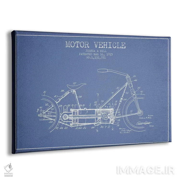 تابلو طرح پتنت وسیله نقلیه موتوری جوشوا ای. هیل (آبی روشن) اثر پیکسل کهنه (استودیو/نام هنری) - نمای پرسپکتیو محصول