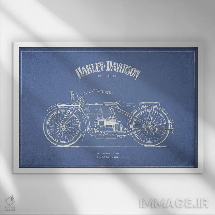 تابلو موتورسیکلتهای هارلی-دیویدسون (آبی روشن) ۱ اثر پیکسل کهنه (استودیو/نام هنری) - نمای قابدار سفید