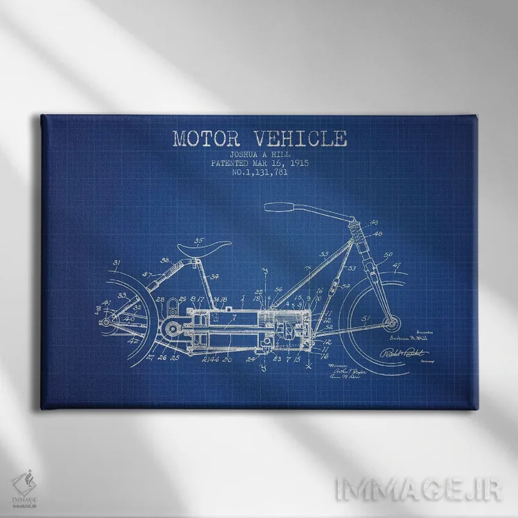 تابلو طرح پتنت وسیله نقلیه موتوری جوشوا ای. هیل (شبکه آبی) اثر پیکسل کهنه (استودیو/نام هنری) - نمای روبهرو روی دیوار