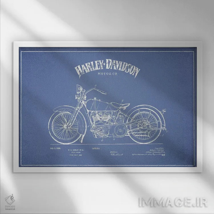 تابلو موتورسیکلتهای هارلی-دیویدسون (آبی روشن) ۲ اثر پیکسل کهنه (استودیو/نام هنری) - نمای قابدار سفید