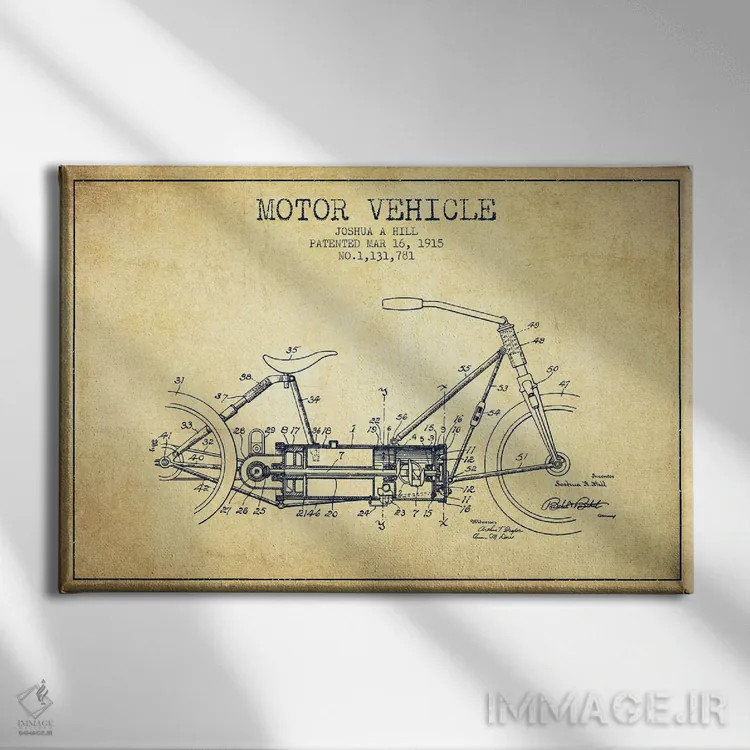 تابلو طرح پتنت قدیمی وسیله نقلیه موتوری جوشوا ای. هیل اثر پیکسل کهنه (استودیو/نام هنری) - نمای روبهرو روی دیوار