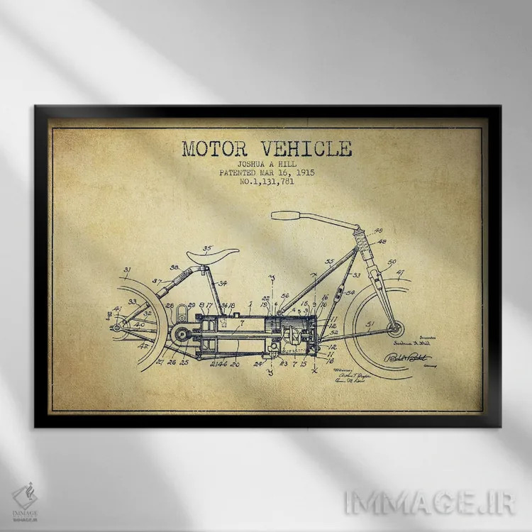 تابلو طرح پتنت قدیمی وسیله نقلیه موتوری جوشوا ای. هیل اثر پیکسل کهنه (استودیو/نام هنری) - نمای قابدار مشکی