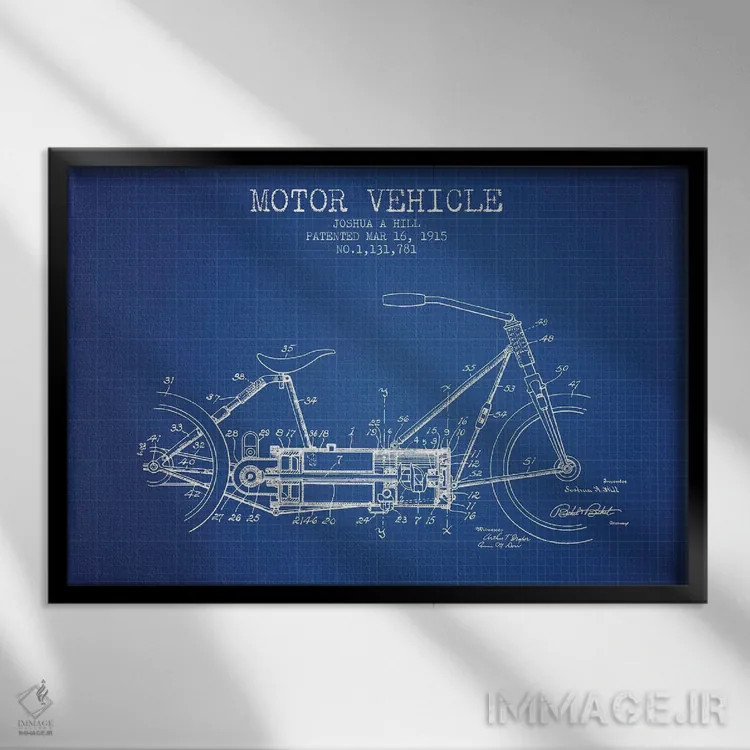 تابلو طرح پتنت وسیله نقلیه موتوری جوشوا ای. هیل (شبکه آبی) اثر پیکسل کهنه (استودیو/نام هنری) - نمای قابدار مشکی