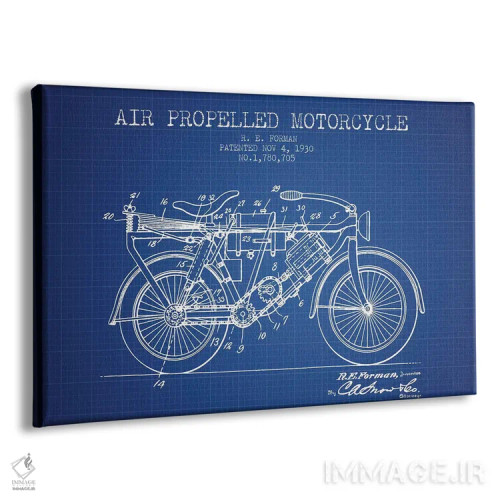 تابلو طرح پتنت موتورسیکلت با پیشران هوا آر.ای. فورمن (شبکه آبی) اثر پیکسل کهنه (استودیو/نام هنری) - نمای پرسپکتیو محصول