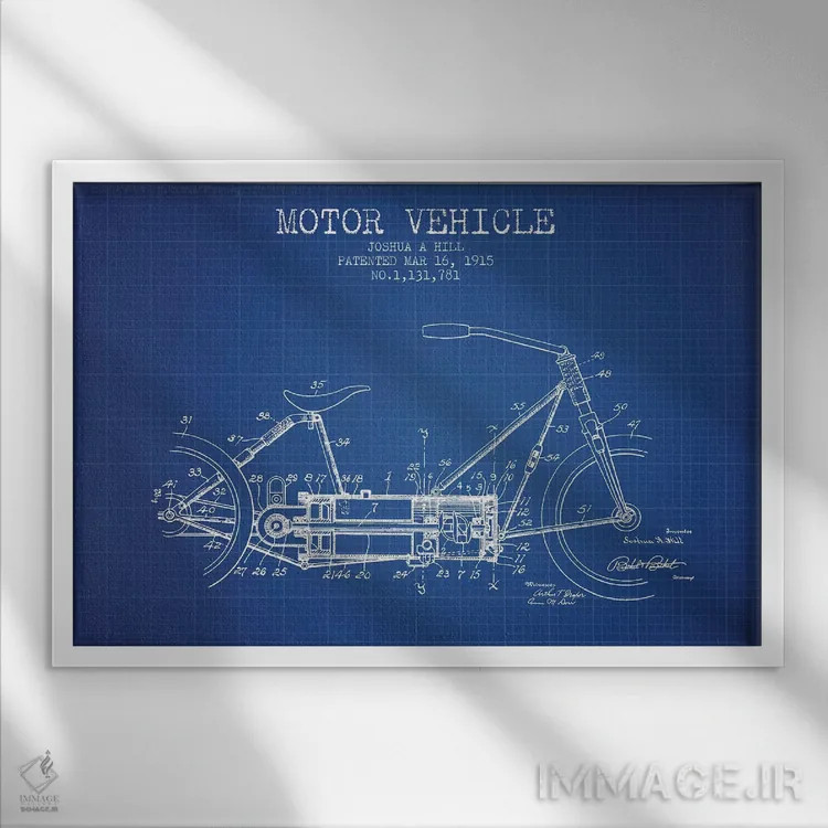 تابلو طرح پتنت وسیله نقلیه موتوری جوشوا ای. هیل (شبکه آبی) اثر پیکسل کهنه (استودیو/نام هنری) - نمای قابدار سفید