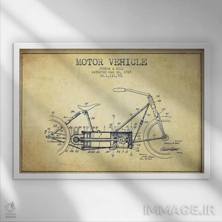تابلو طرح پتنت قدیمی وسیله نقلیه موتوری جوشوا ای. هیل اثر پیکسل کهنه (استودیو/نام هنری) - نمای قابدار سفید