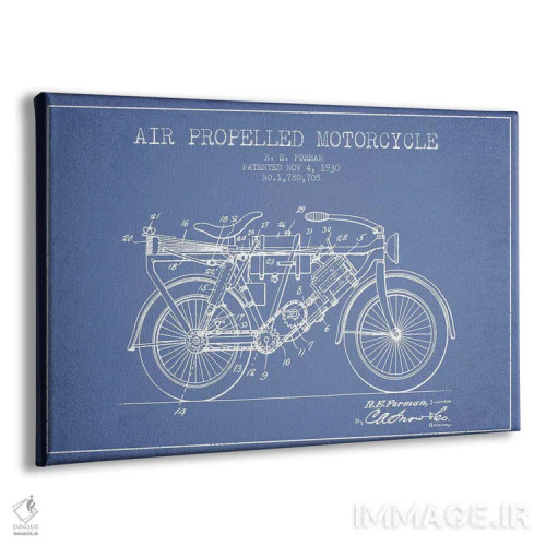 تابلو طرح پتنت موتورسیکلت با پیشران هوا آر.ای. فورمن (آبی روشن) اثر پیکسل کهنه (استودیو/نام هنری) - نمای پرسپکتیو محصول
