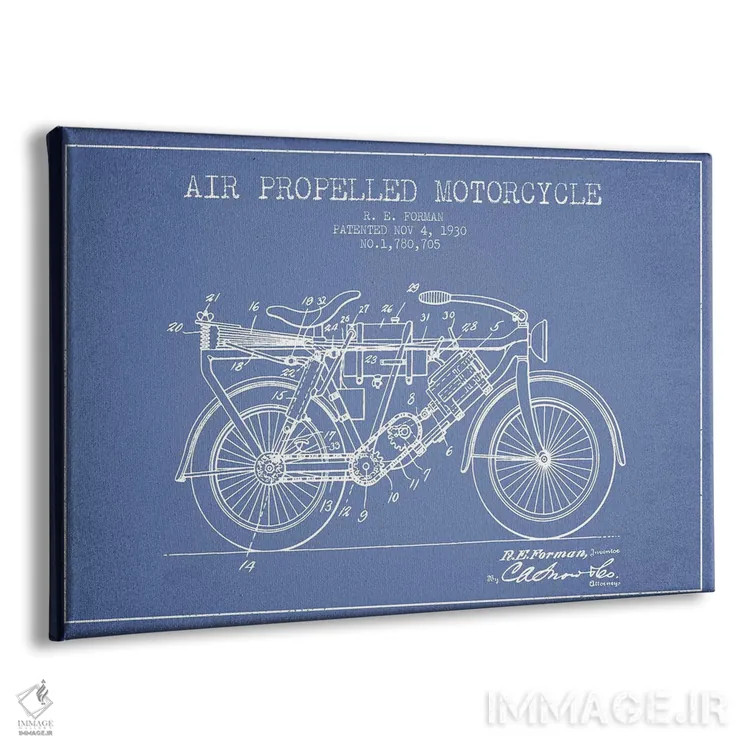 تابلو طرح پتنت موتورسیکلت با پیشران هوا آر.ای. فورمن (آبی روشن) اثر پیکسل کهنه (استودیو/نام هنری) - نمای پرسپکتیو محصول