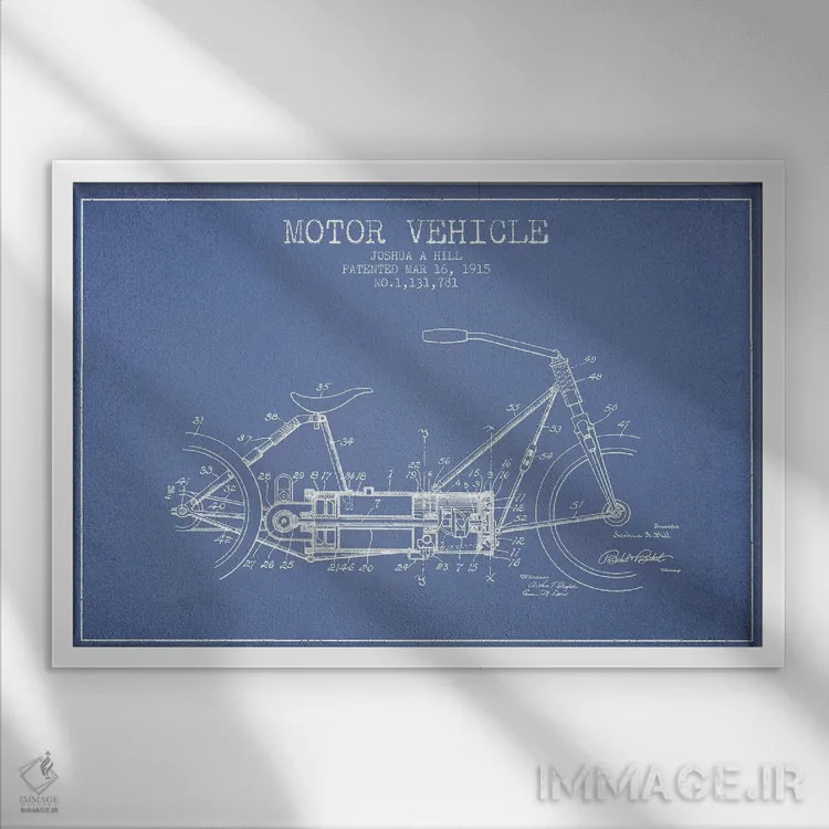 تابلو طرح پتنت وسیله نقلیه موتوری جوشوا ای. هیل (آبی روشن) اثر پیکسل کهنه (استودیو/نام هنری) - نمای قابدار سفید