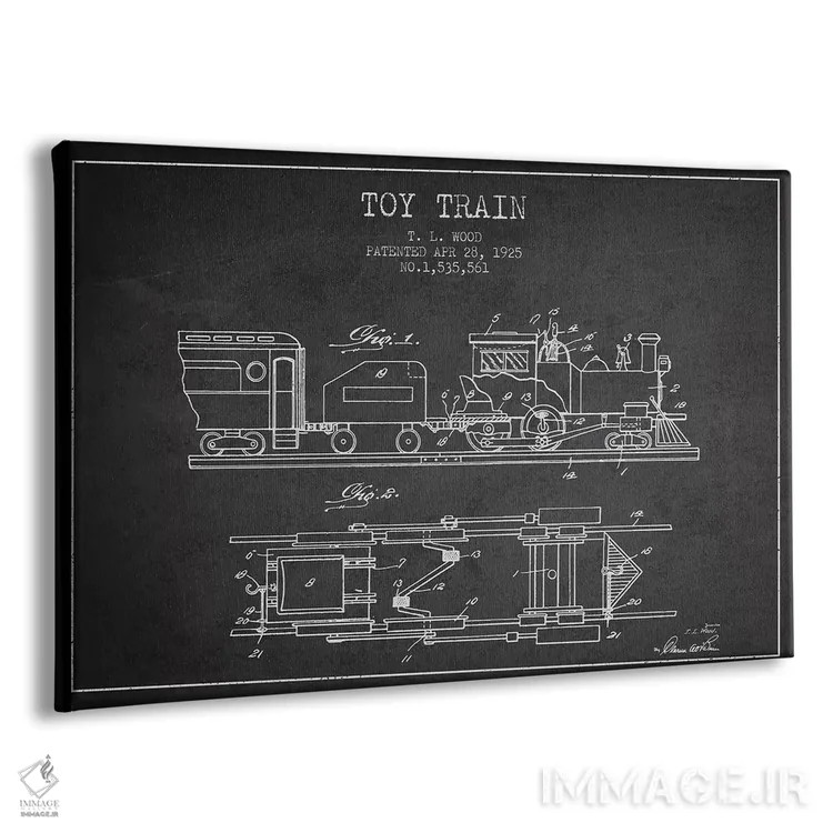 تابلو طرح پتنت قطار اسباببازی تی.ال. وود (زغالسنگی) اثر پیکسل کهنه (استودیو/نام هنری) - نمای پرسپکتیو محصول