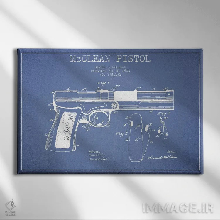 تابلو طرح پتنت تپانچه مککلین ساموئل ان. مککلین (آبی روشن) اثر پیکسل کهنه (استودیو/نام هنری) - نمای روبهرو روی دیوار