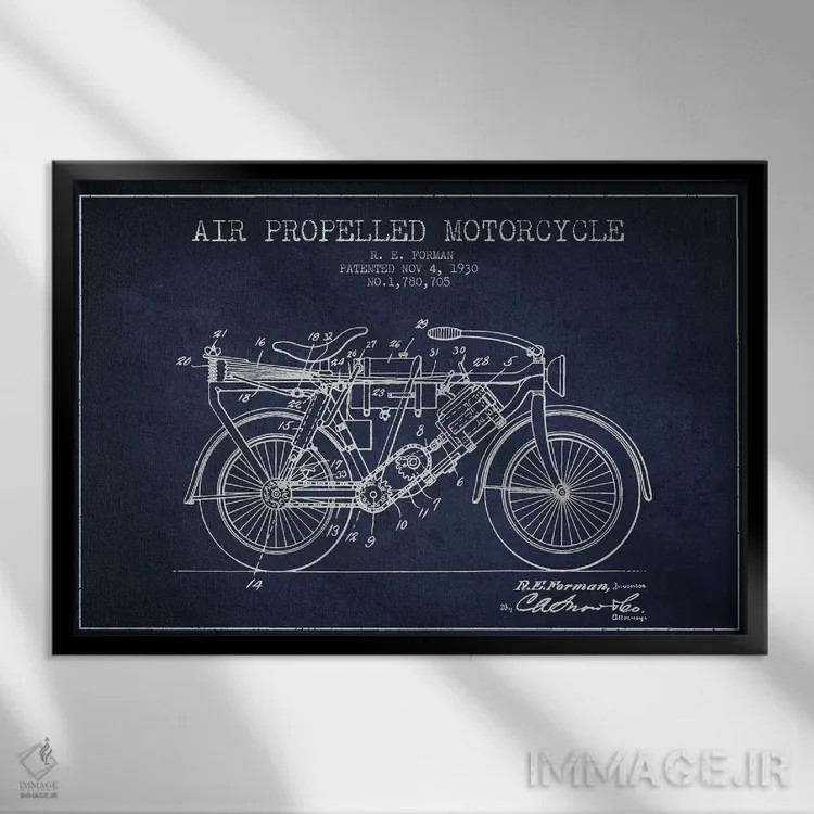 تابلو طرح پتنت موتورسیکلت با پیشران هوا آر.ای. فورمن (سورمهای) اثر پیکسل کهنه (استودیو/نام هنری) - نمای قابدار مشکی