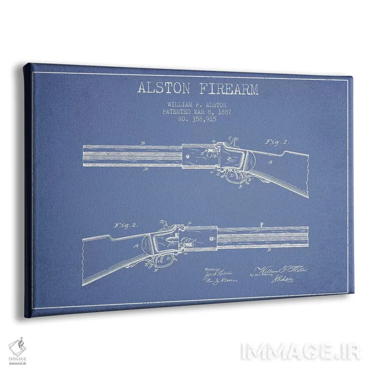 تابلو طرح ثبت اختراع اسلحه، اثر William P. Alston (آبی روشن) اثر پیکسل کهنه (استودیو/نام هنری) - نمای پرسپکتیو محصول