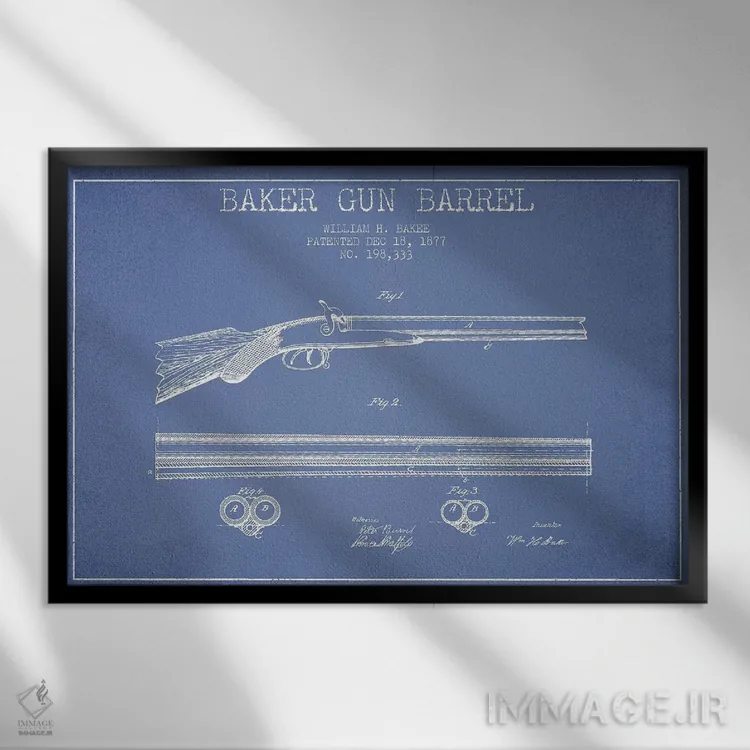 تابلو طرح پتنت لوله اسلحه بیکر، دبلیو.اچ. بیکر (آبی روشن) اثر پیکسل کهنه (استودیو/نام هنری) - نمای قابدار مشکی