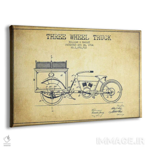 تابلو طرح ثبت اختراع کامیون سهچرخ، اثر William S. Harley (وینتیج/کلاسیک) اثر پیکسل کهنه (استودیو/نام هنری) - نمای پرسپکتیو محصول