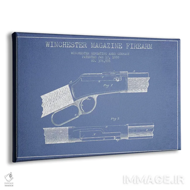 تابلو طرح ثبت اختراع اسلحه با خشاب ویندچستر، شرکت Winchester Repeating Arms (آبی روشن) II اثر پیکسل کهنه (استودیو/نام هنری) - نمای پرسپکتیو محصول