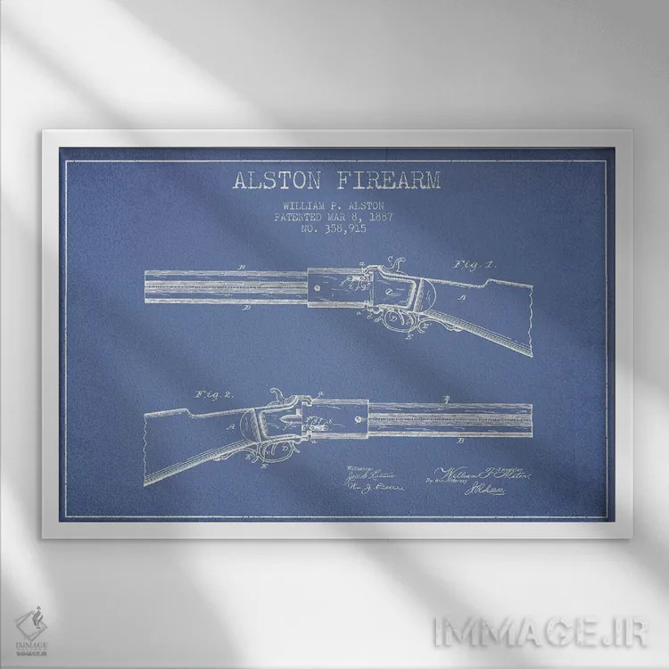 تابلو طرح ثبت اختراع اسلحه، اثر William P. Alston (آبی روشن) اثر پیکسل کهنه (استودیو/نام هنری) - نمای قابدار سفید