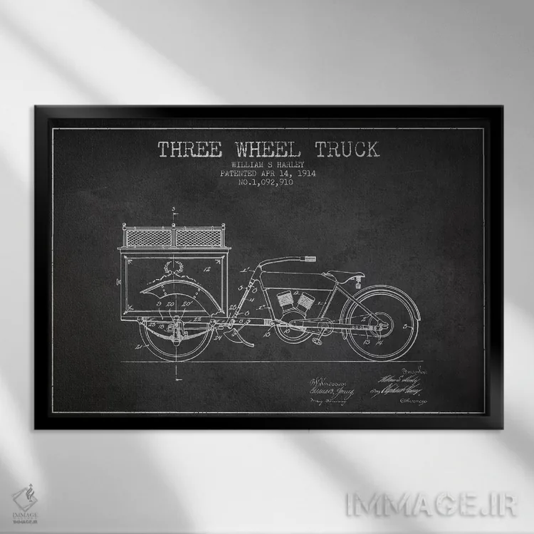 تابلو طرح ثبت اختراع کامیون سهچرخ، اثر William S. Harley (زغال) اثر پیکسل کهنه (استودیو/نام هنری) - نمای قابدار مشکی