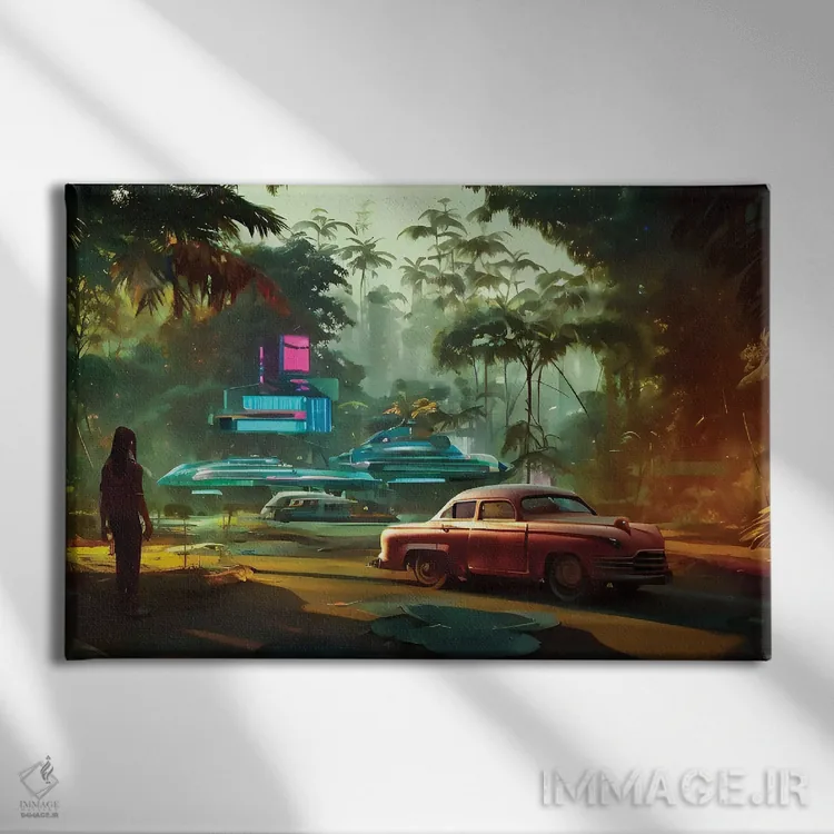 تابلو جنگل سایبرپانک در روزهای قدیم اثر آلساندرو دلا توره - نمای روبهرو روی دیوار
