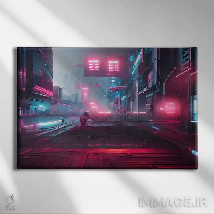 تابلو چشمانداز شهری سایبرپانک اثر آلساندرو دلا توره - نمای روبهرو روی دیوار