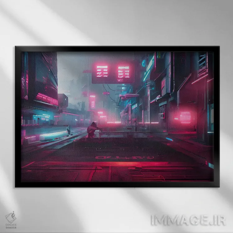 تابلو چشمانداز شهری سایبرپانک اثر آلساندرو دلا توره - نمای قابدار مشکی