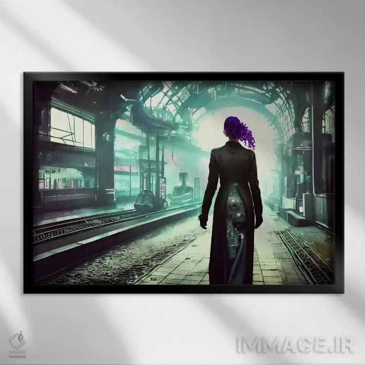 تابلو مسافر سایبرپانک اثر آلساندرو دلا توره - نمای قابدار مشکی