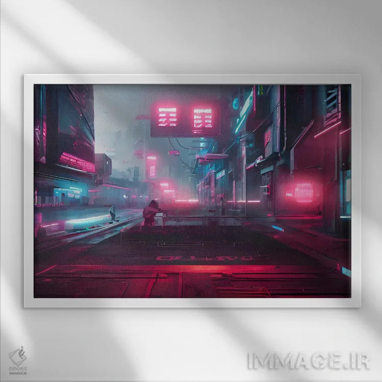 تابلو چشمانداز شهری سایبرپانک اثر آلساندرو دلا توره - نمای قابدار سفید