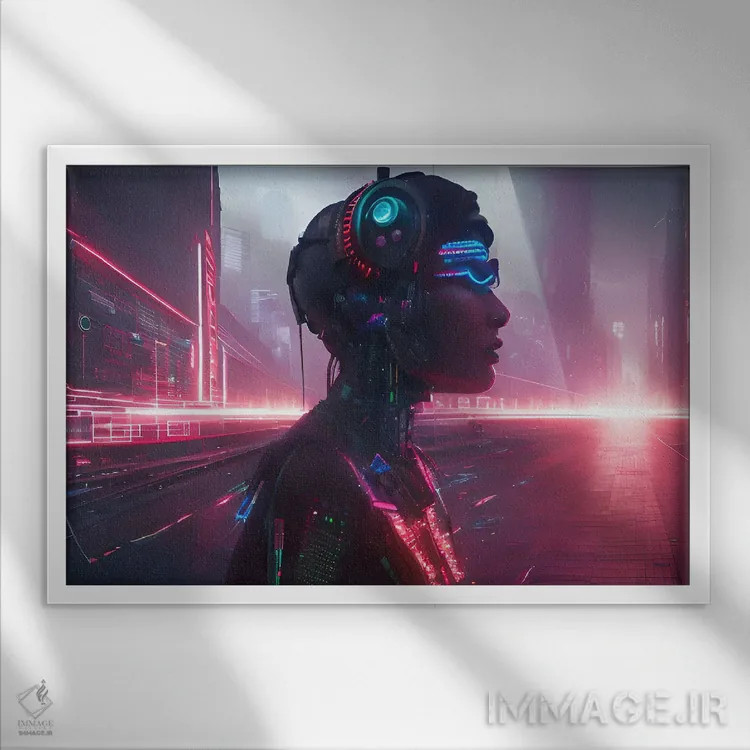 تابلو جاشوا سایبرپانک (نام خاص) اثر آلساندرو دلا توره - نمای قابدار سفید