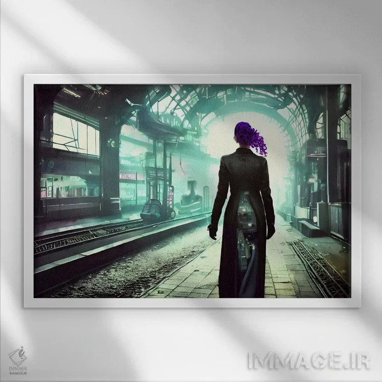 تابلو مسافر سایبرپانک اثر آلساندرو دلا توره - نمای قابدار سفید