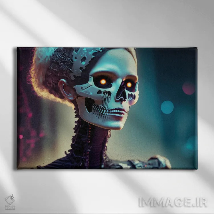 تابلو اسکلت زنانه سایبرپانک اثر آلساندرو دلا توره - نمای روبهرو روی دیوار