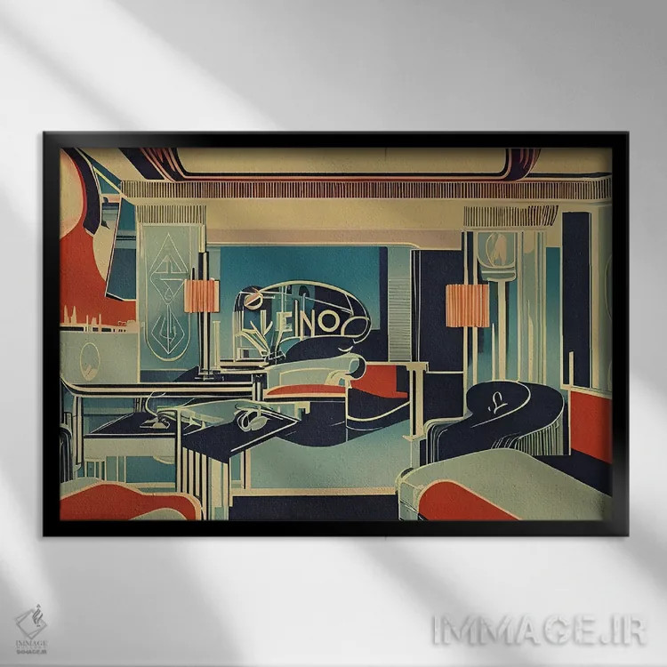 تابلو طراحی داخلی آرت دکو ۵ اثر آلساندرو دلا توره - نمای قابدار مشکی