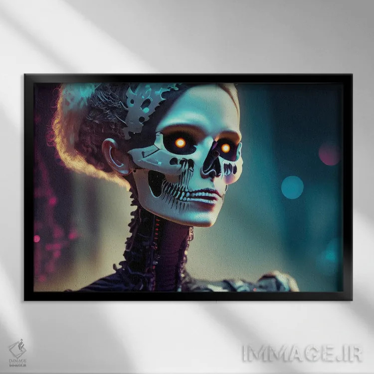 تابلو اسکلت زنانه سایبرپانک اثر آلساندرو دلا توره - نمای قابدار مشکی