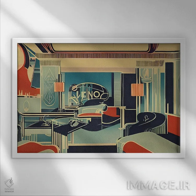 تابلو طراحی داخلی آرت دکو ۵ اثر آلساندرو دلا توره - نمای قابدار سفید