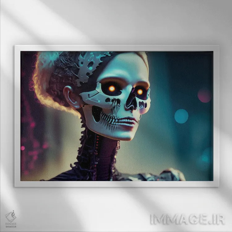 تابلو اسکلت زنانه سایبرپانک اثر آلساندرو دلا توره - نمای قابدار سفید