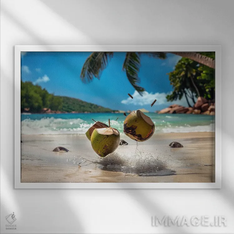 تابلو نارگیلهای سیشل (جزایر) اثر آلساندرو دلا توره - نمای قابدار سفید