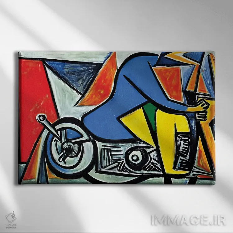 تابلو موتورسوار به سبک پیکاسو اثر آلساندرو دلا توره - نمای روبهرو روی دیوار