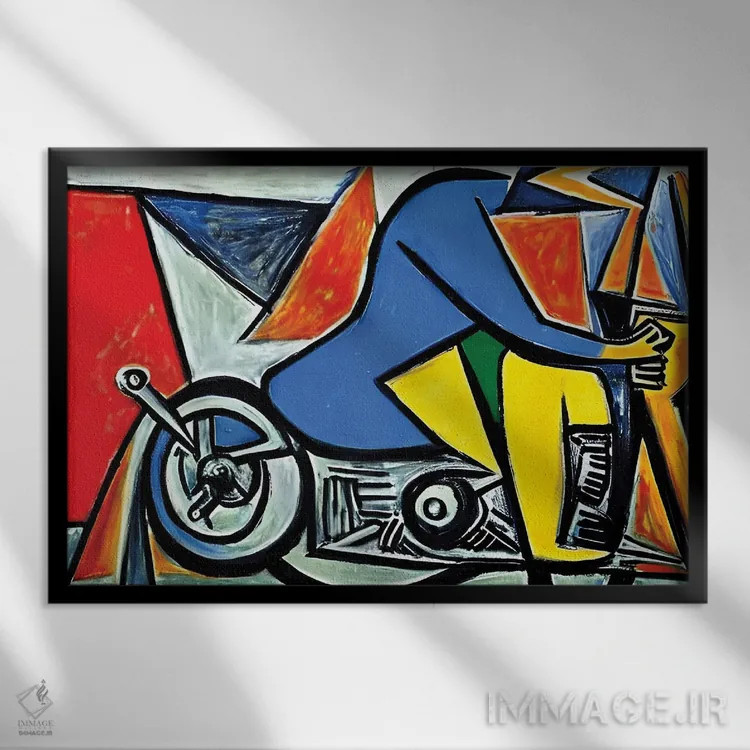 تابلو موتورسوار به سبک پیکاسو اثر آلساندرو دلا توره - نمای قابدار مشکی