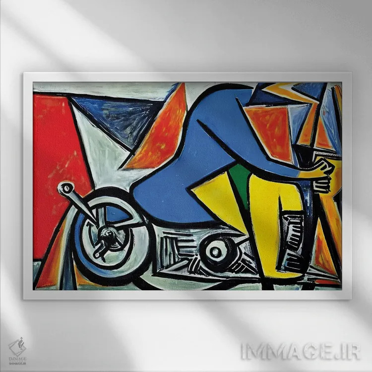 تابلو موتورسوار به سبک پیکاسو اثر آلساندرو دلا توره - نمای قابدار سفید